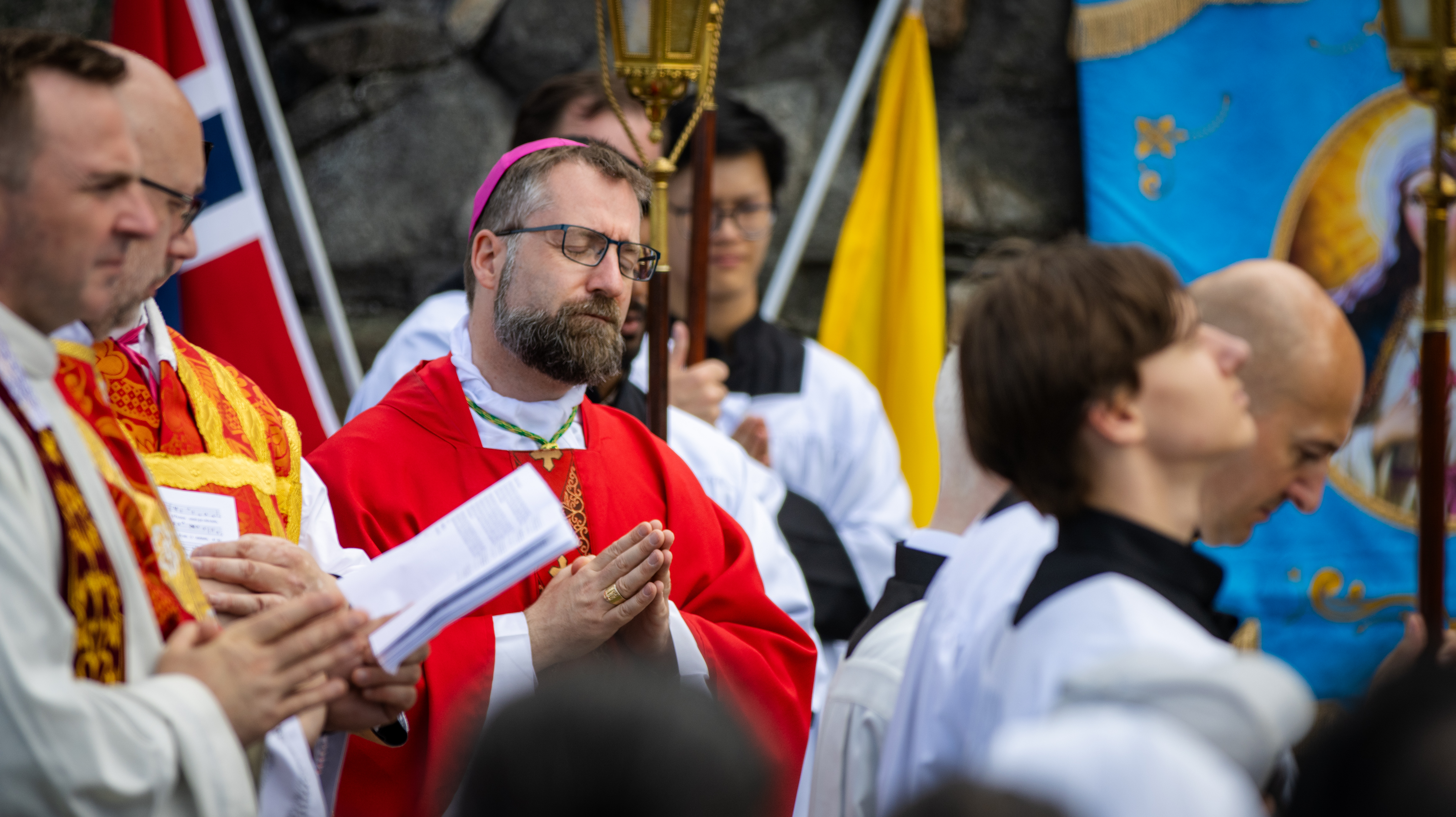 Bishop Fredrik Hansen during Holy Mass in the ruins of the Benedictine abbey of Selja