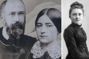Sts. Louis and Zélie Martin (l) and their daughter St. Thérèse of Lisieux (in 1885) 