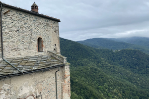 A view from an upper window of Sacra di San Michele, Italy, July 2025.