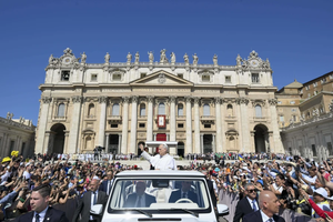 Pope Leo greets pilgrims during the Jubilee of Families, Children, Grandparents, and the Elderly on Sunday, June 1, 2025.