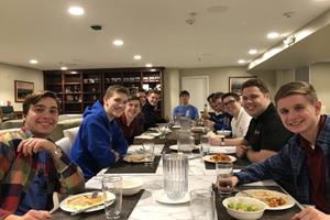 Seminarians in their propaedeutic year at Saint John Paul II Seminary in Washington, D.C., enjoy fellowship over Sunday dinner.