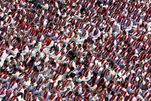 Priests attend the funeral of Pope Francis in St. Peter’s Square on April 26,.