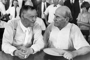 (L-R) Clarence Darrow was the counsel for the defense in the Scopes Trial, while William Jennings Bryan argued for the state.
