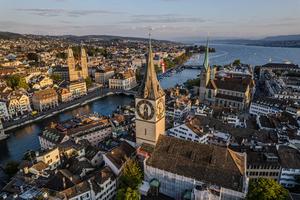 Aerial view of the city of Zurich in Switzerland. 