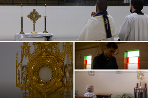 Clergy and faithful adore the Blessed Sacrament in the Diocese of Salina, Kansas.