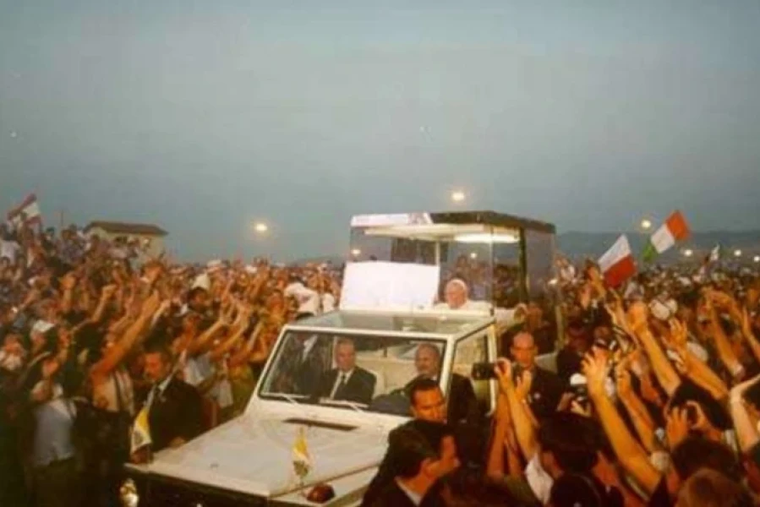 St. John Paul II in the popemobile amid the enthusiasm of 2 million young people at World Youth Day in 2000.