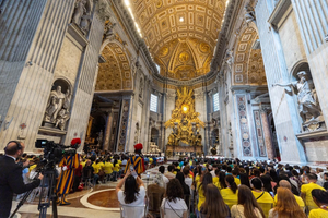 Digital missionaries and Catholic influencers participate in the Mass for the Jubilee of Digital Missionaries and Catholic Influencers on July 29, 2025, in St. Peter’s Basilica at the Vatican.