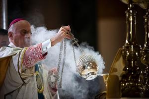 Archbishop Salvatore Cordileone of San Francisco swings a censer during a previous celebration of the ‘Mass of the Americas,’ composed by Frank La Rocca in honor of Our Lady of Guadalupe.