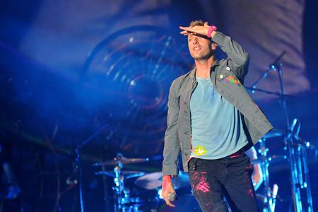  Singer Chris Martin of the famous British band Coldplay during a performance in Prague, Czech Republic.