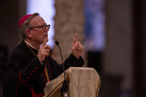 Bishop Robert Barron delivers the keynote address at the Jubilee of Youth’s National U.S. Pilgrim Gathering on July 30, 2025, at the Basilica of St. Paul Outside the Walls in Rome.