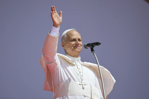 Pope Leo XIV waves to pilgrims the closing Mass of the Jubilee of Youth on Aug. 3, 2025.