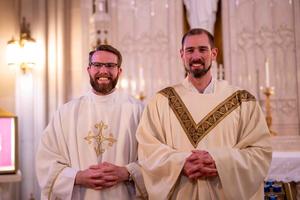 L to R: Fathers Robert and Michael Bollinger at Father Mike’s May ordination.
