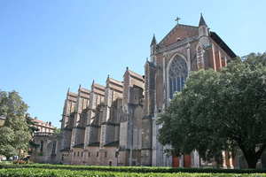 The side of Toulouse Cathedral (Cathédrale Saint-Étienne de Toulouse) in Toulouse in the South of France
