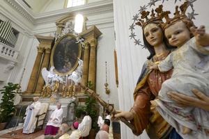 Pope Leo XIV celebrates Holy Mass in the Pontifical Parish of St. Thomas of Villanova in Castel Gandolfo, Italy, for the Solemnity of the Assumption on Aug. 15, 2025.