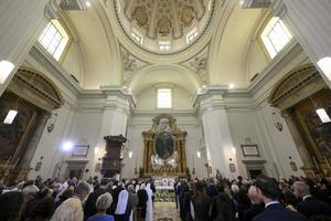 Pope Leo XIV celebrates the Mass of the Assumption of the Blessed Virgin Mary at the Church of St. Thomas of Villanova in Castel Gandolfo, Friday, Aug. 15, 2025.