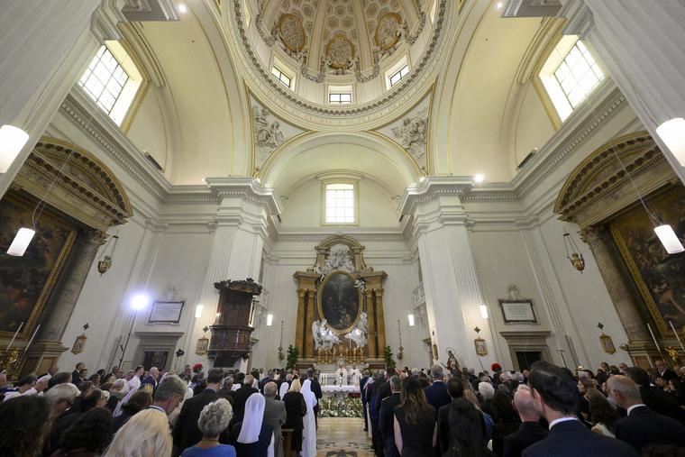 Pope Leo XIV celebrates the Mass of the Assumption of the Blessed Virgin Mary at the Church of St. Thomas of Villanova in Castel Gandolfo, Friday, Aug. 15, 2025.
