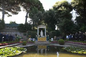 Pope Leo celebrates Holy Mass for the Custody of Creation on July 9, 2025, in the gardens of Palazzo Barberini in Castel Gandolfo — at the Borgo Laudato Si.