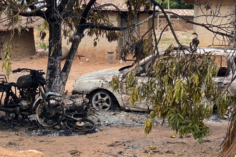 Burned vehicles after Good Friday raid on April 7, 2023, in Ngban, Benue state, Nigeria.