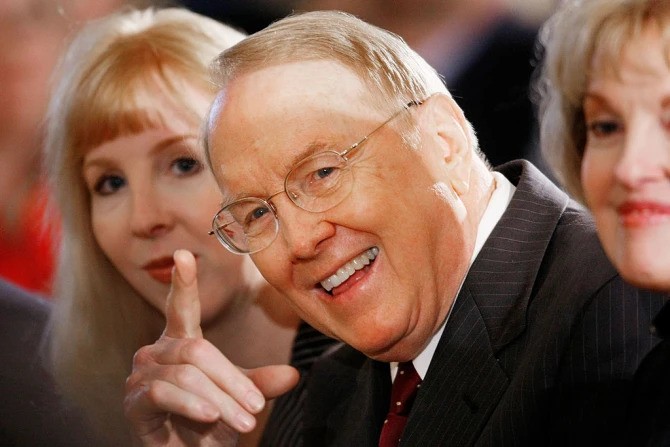 James Dobson during an event marking the National Day of Prayer in the East Room of the White House on May 1, 2008, in Washington, D.C.