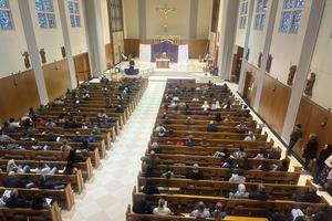 Daily Mass draws the faithful at the Cathedral of the Holy Spirit in Bismarck, North Dakota. 