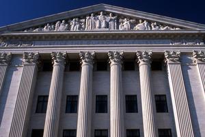 The East facade of the U.S. Supreme Court features Moses and the Ten Commandments.