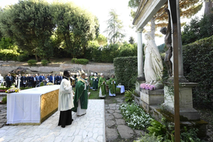 Pope Leo XIV celebrates Mass for the Care of Creation at Castel Gandolfo on Wednesday, July 9, 2025.