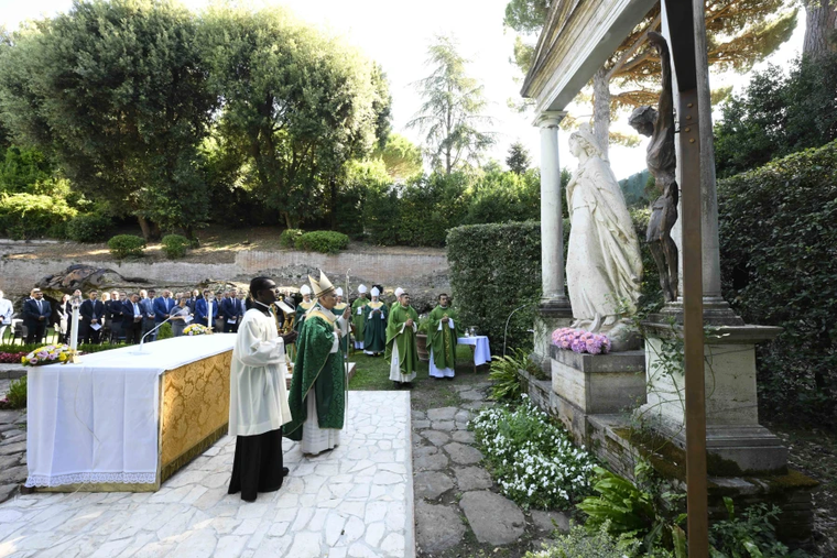 Pope Leo XIV celebrates Mass for the Care of Creation at Castel Gandolfo on Wednesday, July 9, 2025.