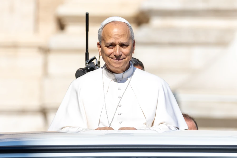Pope Leo XIV greets the faithful gathered in St. Peter’s Square from the popemobile during his Wednesday general audience on Aug. 6, 2025.