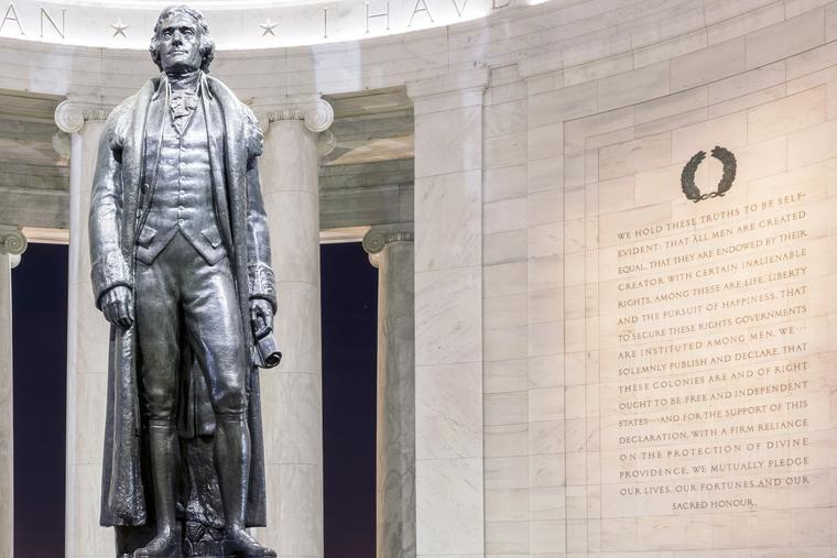 An excerpt from the Declaration of Independence is inscribed on the wall of the Jefferson Memorial in Washington, D.C.
