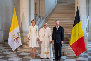 Pope Francis with the king and queen of Belgium during his visit to the country in 2024.