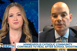 Jason Adkins, the executive director of the Minnesota Catholic Conference, speaks to “EWTN News In Depth” anchor Catherine Hadro on the shooting at Annunciation Catholic Church in Minneapolis, Friday, Sept. 5, 2025. “Almost everyone ... in our Catholic community has a connection to Annunciation,” he said.