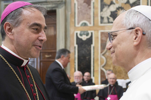 L to R: Archbishop Ettore Balestrero and Pope Leo XIV