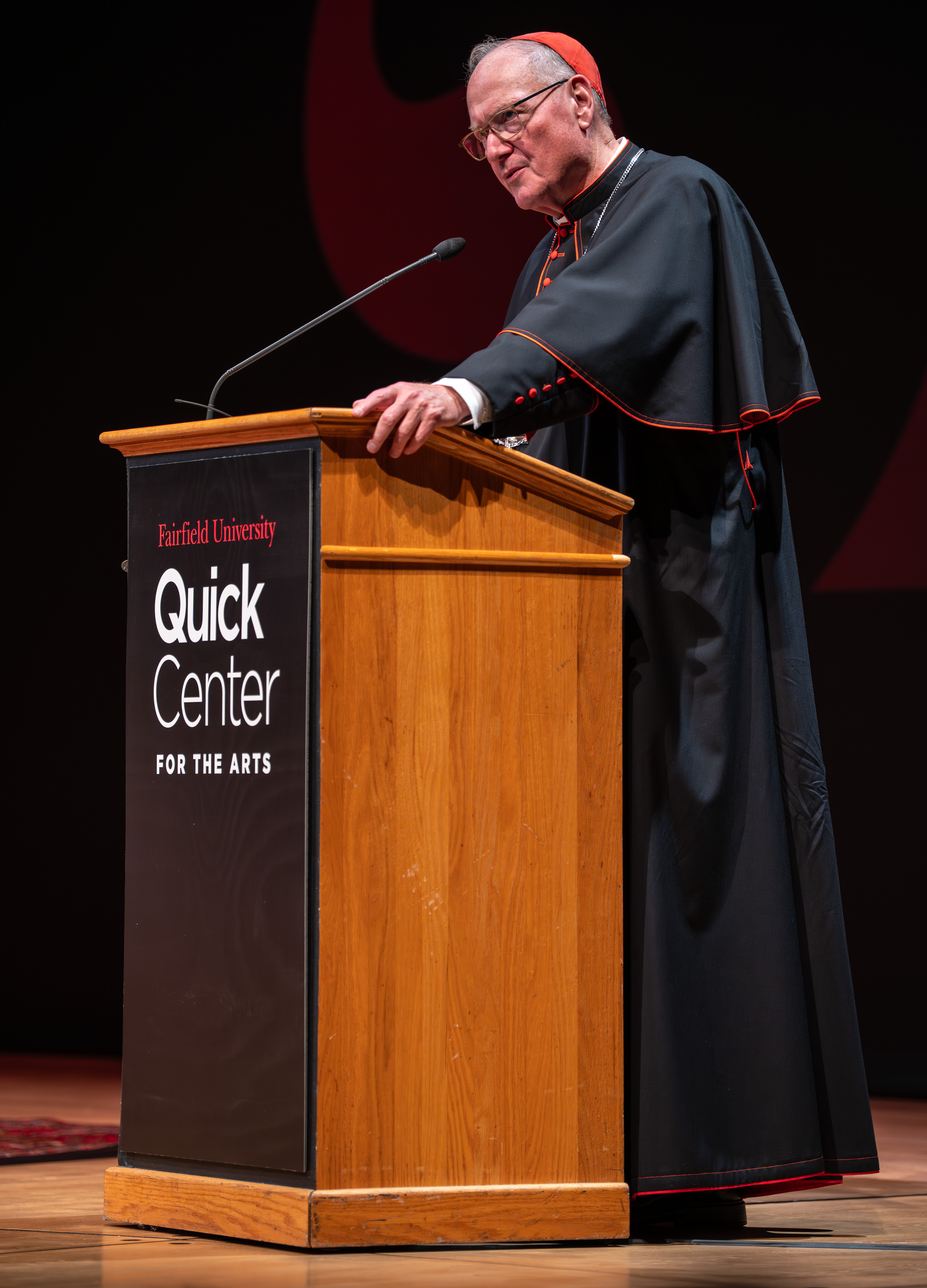 Cardinal Timothy Dolan speaks to the crowd gathered at Fairfield University Sept. 5, 2025. 