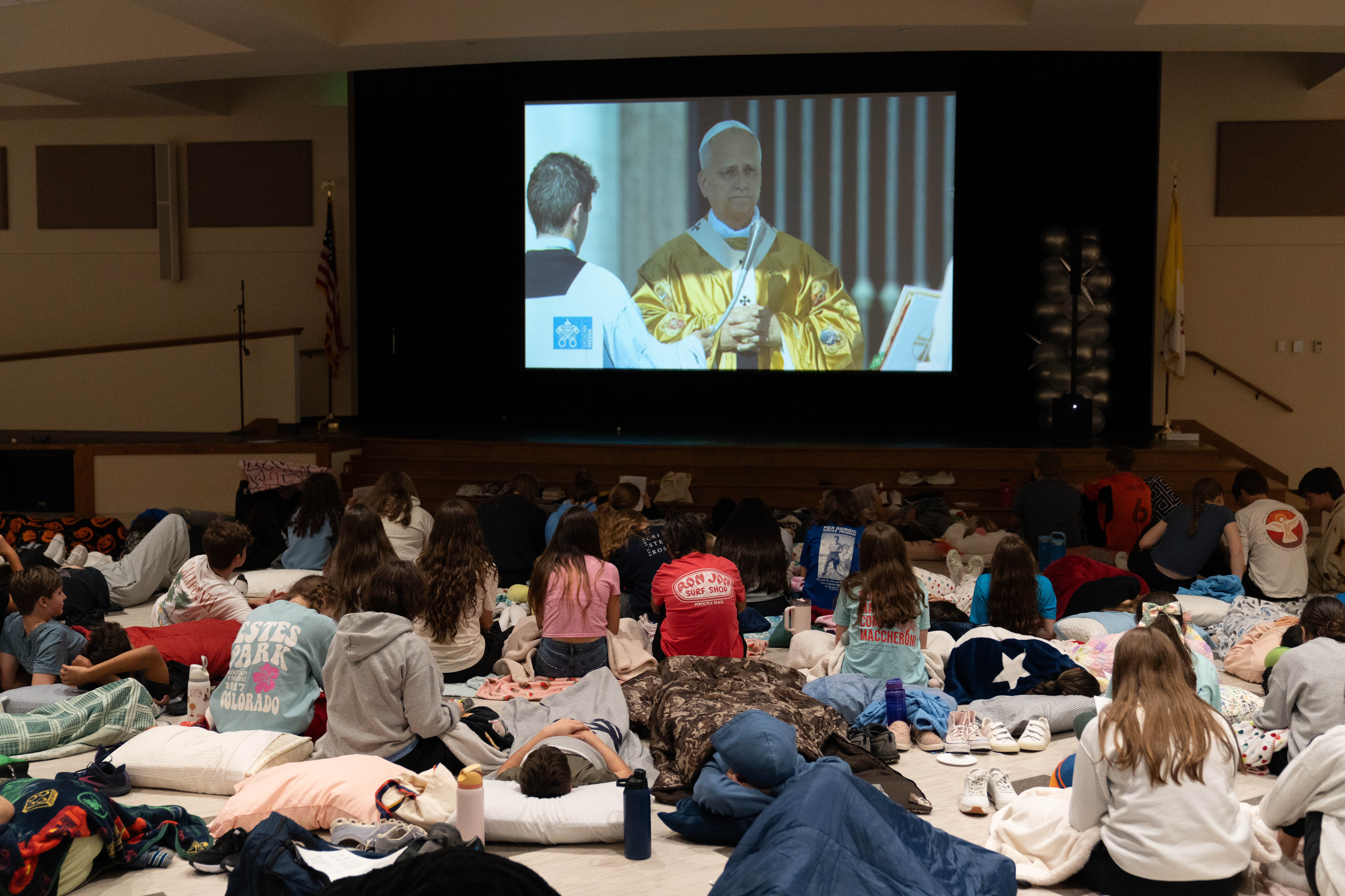 Frassati Catholic High School watching EWTN