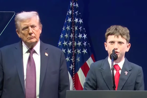 Shane Encinas, 12, shown here with President Donald Trump, was among the students who recounted their experiences facing religious discrimination in American public schools at a Religious Liberty Commission hearing on Sept. 8, 2025, in Washington, D.C.