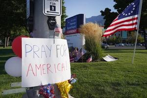 A makeshift memorial is seen at Timpanogos Regional Hospital in honor of political activist Charlie Kirk on Sept. 11, 2025, in Orem, Utah.