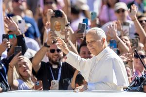 Pope Leo XIV during the General Audience in St. Peter's Square on July 30, 2025.