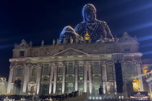 Illuminated drones reproduce Michelangelo's ‘Pietà’ over St. Peter's Basilica at the Vatican on Sept. 13, 2025.