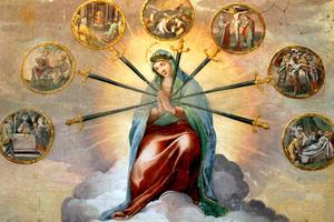 Tempesta and Niccolò Circignani, “The Seven Sorrows of the Blessed Virgin,” 16th Century, Fresco, Santo Stefano Rotondo, Rome.