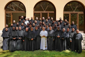 Pope Leo XIV is pictured here with his Augustinian brothers in Rome on Sept. 15, 2025.