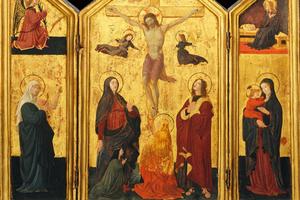 Paolo Uccello (1397-1475), “The Crucifixion,” Triptych Featuring St. Bridget of Sweden, ca. 1453-1457, Metropolitan Museum of Art, New York