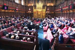 Peers gather during debate on the second reading of the Terminally Ill Adults (End of Life) Bill in the House of Lords in London on Sept. 12.