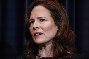 Supreme Court Justice Amy Coney Barrett speaks at the Reagan Library on September 09, 2025 in Simi Valley, California. Barrett discussed and signed copies of her new book, 'Listening to the Law: Reflections on the Court and Constitution.'