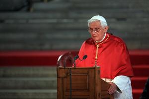 Pope Benedict XVI addresses religious leaders and representatives of civil society, academia, culture and business during his visit to Westminster Hall on Sept. 17, 2010, in London.