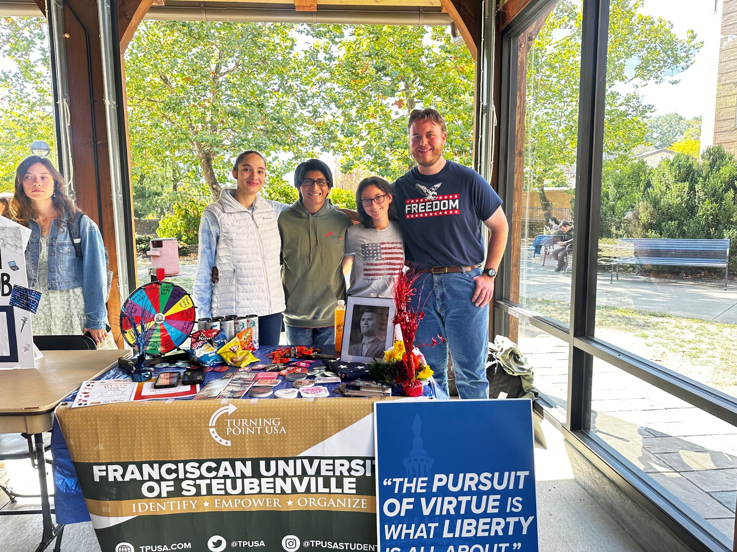 Franciscan University of Steubenville Ted Welsch is on the right at Turning Point chapter tabling the day after Kirk's death.jpg