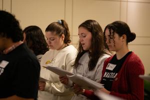 College students try Gregorian chant at ‘Monasticamp’ on Sept. 13 at the  University of St. Thomas in St. Paul, Minnesota.