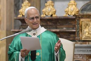 Pope Leo speaks at Mass Sept. 21, 2025, at the Church of St. Anne in the Vatican.