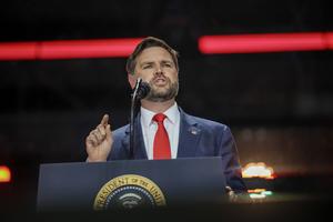 U.S. Vice President JD Vance speaks during the memorial service for political activist Charlie Kirk at State Farm Stadium on Sept. 21, 2025, in Glendale, Arizona. 