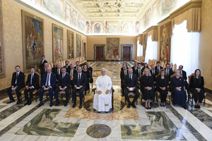 Pope Leo XIV meets with members of the European Parliament’s Working Group on Intercultural and Interreligious Dialogue on Sept. 29, 2025, at the Vatican.