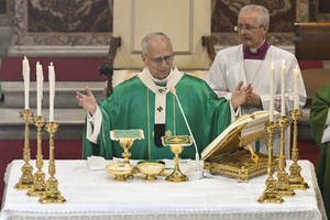Pope Leo XIV celebrates Mass at the Parish Church of St. Anne in the Vatican on Sept. 21, 2025.